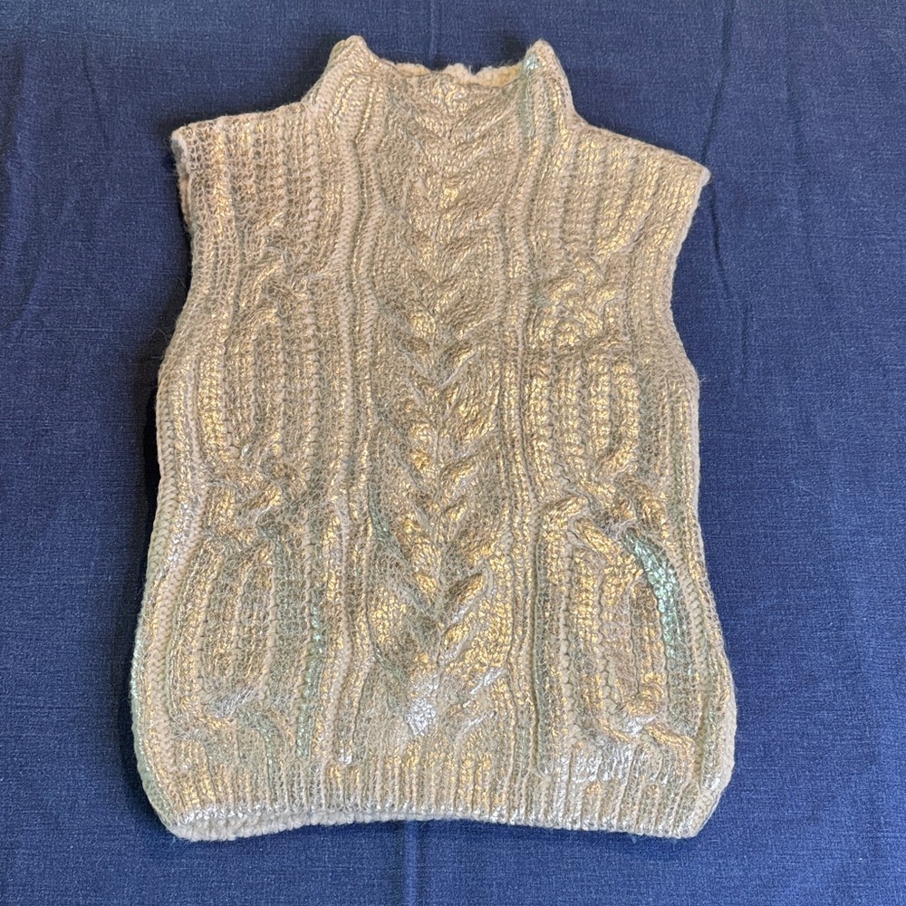 Edit by Jason Wu Textured Knit Turtleneck Sweater Vest - Cream and Silver